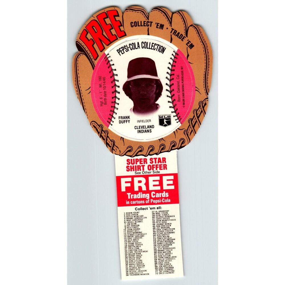 Pepsi Baseball Trading Card 1977 Frank Duffy Cleveland Indians MLB Diecut Trade
